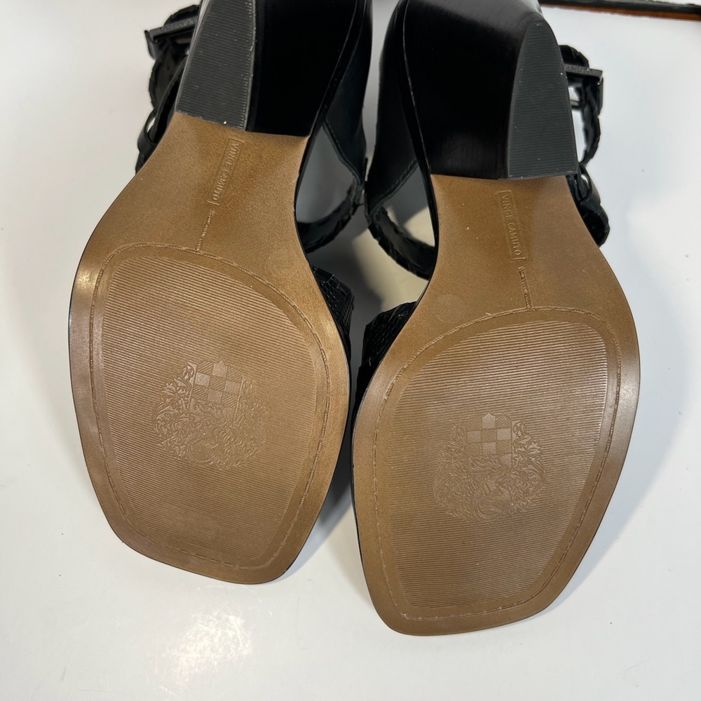 Vince Camuto Suraylin Black Leather Buckle Block Heel Sandals 8.5 Gladiator - Picture 8 of 14